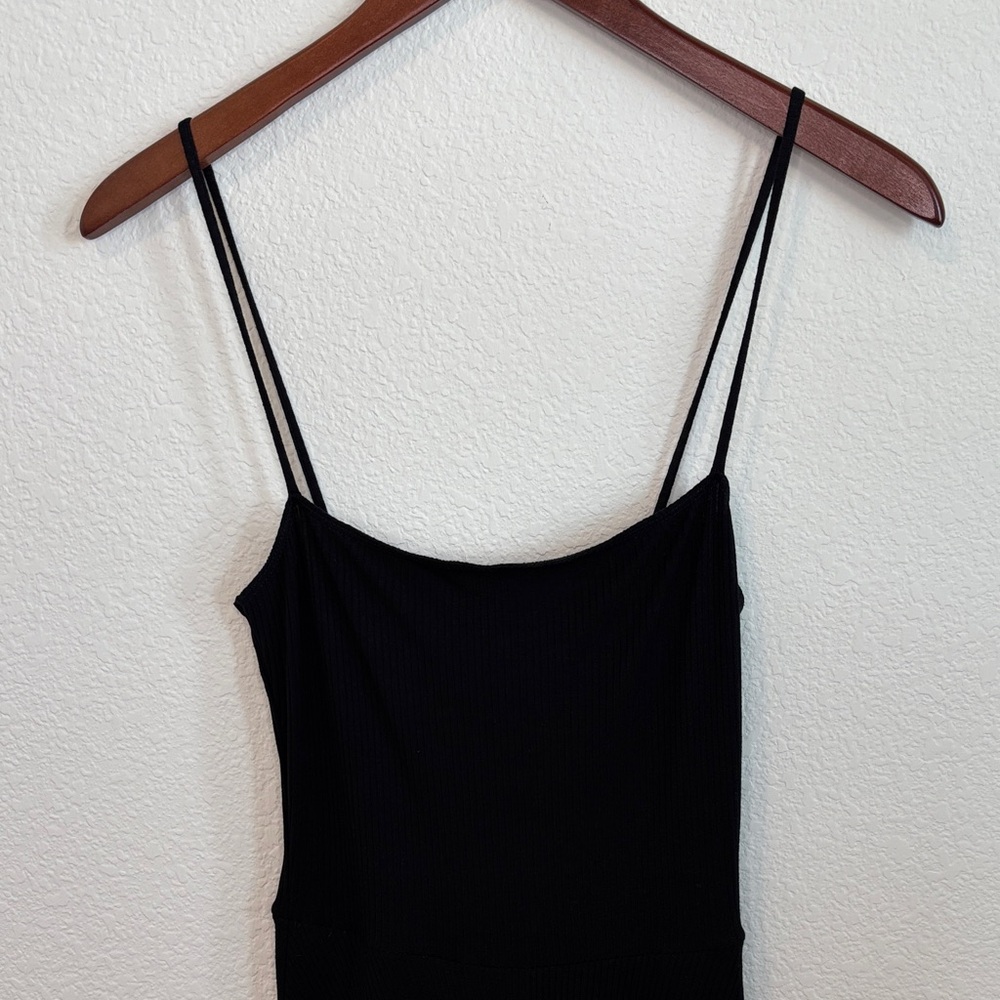 Reformation Billie Ribbed Black Spaghetti Strap Midi Dress With Pockets S - Picture 4 of 8